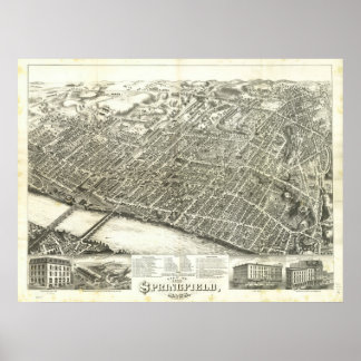 Poster Masse de Springfield. Carte panoramique antique 18