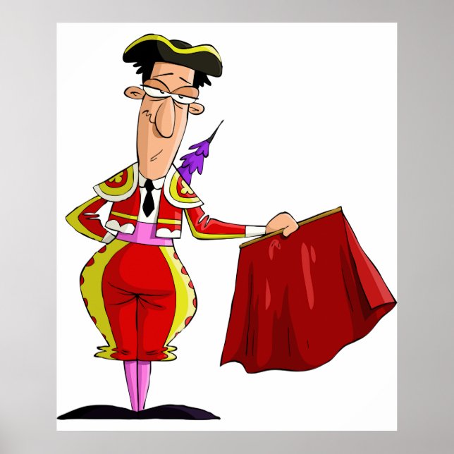 Poster Matador with Red Cape Spanish Bullfighter (Devant)