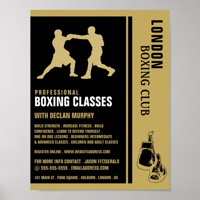 Poster Match de boxe en silhouette, publicité pour cours  (Devant)