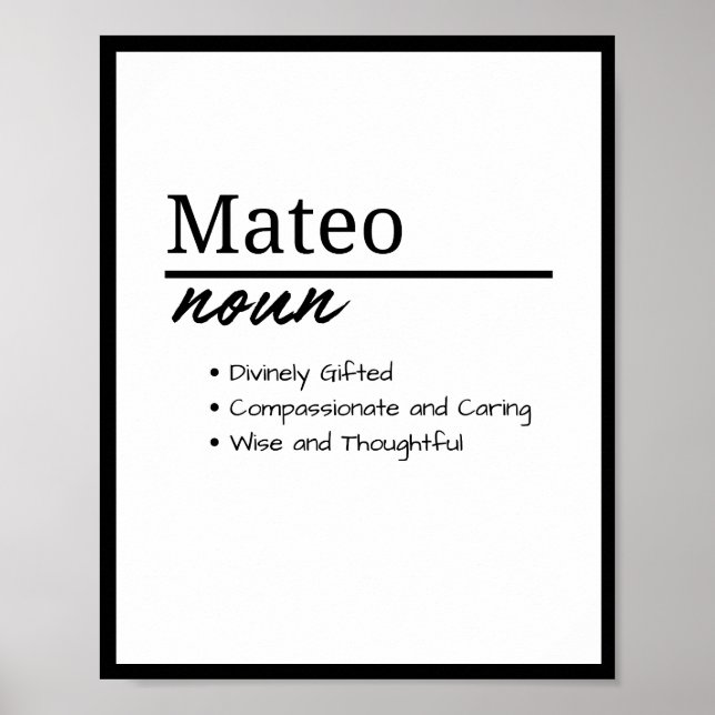 Poster Mateo, Nom de garçon personnalisé Définition (Devant)