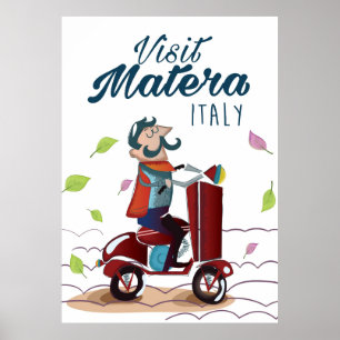 Poster Matera Italy Cartoon Scooter travel print