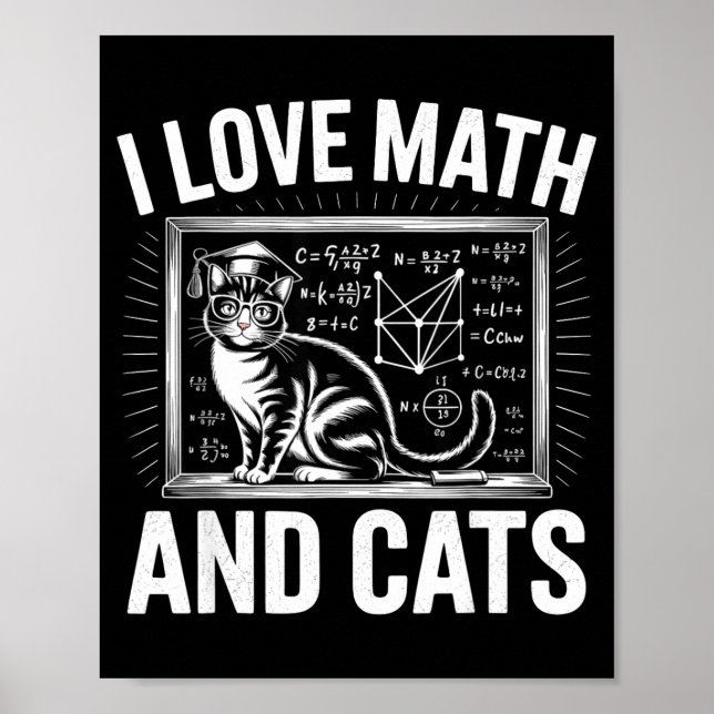 Poster Math Cat Lover Funny Math Teacher I Love Math And  (Devant)
