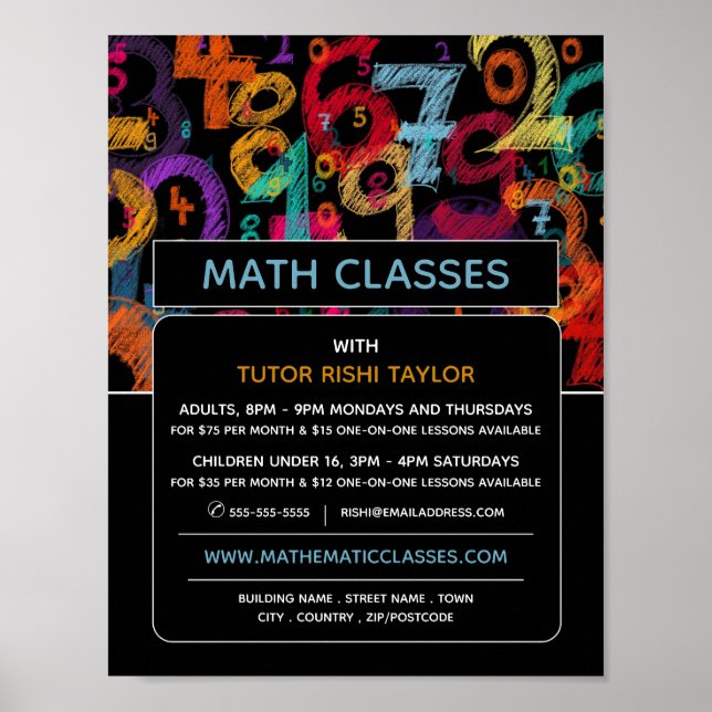 Poster Mathématique Numéro Conception, Math Classes Publi (Devant)