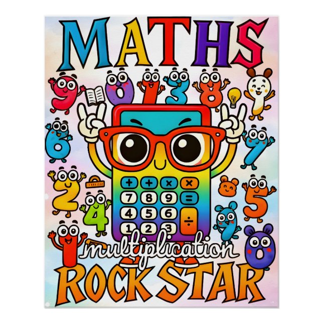 Poster Maths Multiplication Rockstar Cute Calculator  (Devant)