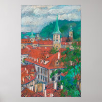Matin à Prague Tchèque Paysage Pastel Peinture