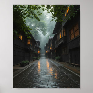 Poster Matin Brumeux dans un Village Japonais