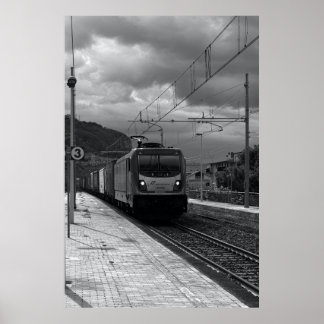 Poster Matin nuageux de fret : Scène ferroviaire italienn
