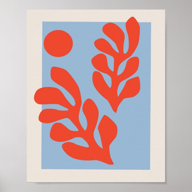 Poster Matisse Feuille bleu et rouge (Devant)