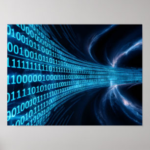 Poster Matrice de code binaire bleu sur l'écran de l'ordi