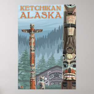 Poster Mâts totémiques de l'Alaska - Ketchikan, Alaska