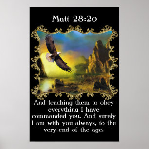 Poster Matt 28:20 Avec un aigle survolant le paysage.