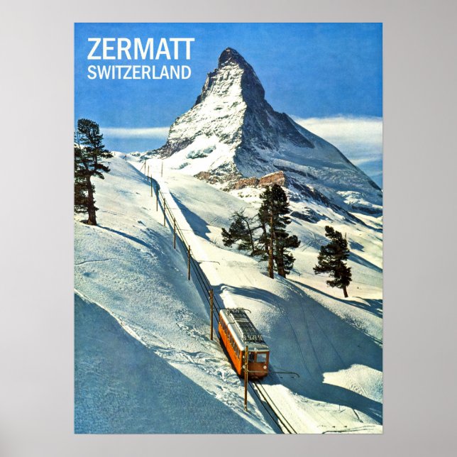 Poster Matterhorn Mountain, Suisse, Zermatt, vintage (Devant)