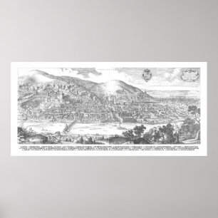 Poster Matthäus Merian : Heidelberg-Panorama von 1620