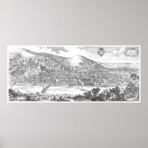 Poster Matthäus Merian : Heidelberg-Panorama von 1620
