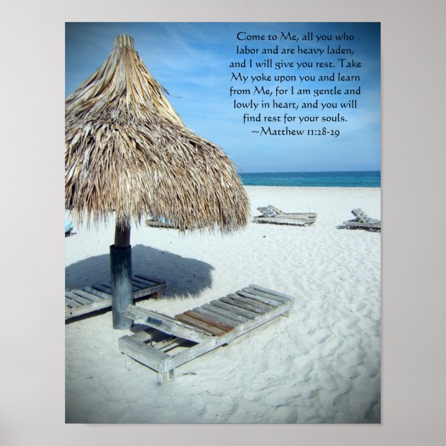 Poster Matthew 11 Plage Pittoresque Bible chrétienne Art  (Devant)