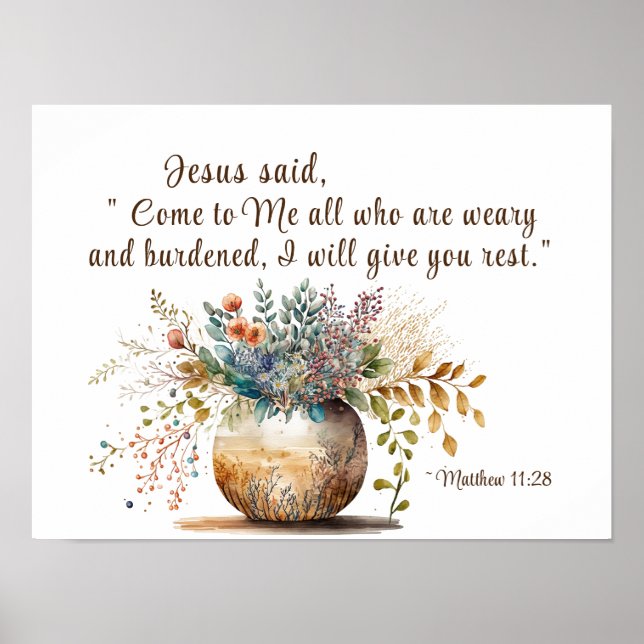 Poster Matthieu 11:28 Jésus dit : Viens vers moi, Bible V (Devant)