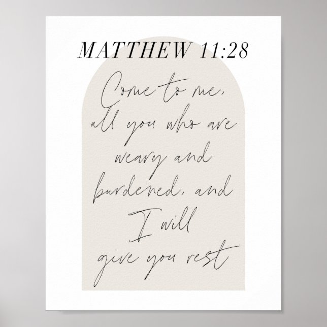 Poster Matthieu 11:28 Mini Boho Arc Beige Script (Devant)