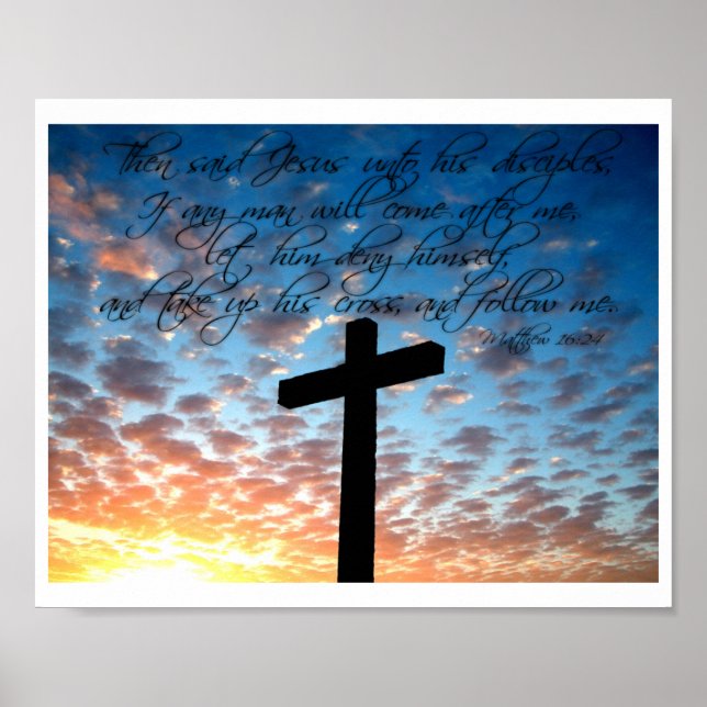 Poster Matthieu 16:24 Bible Écriture Art Imprimer (Devant)