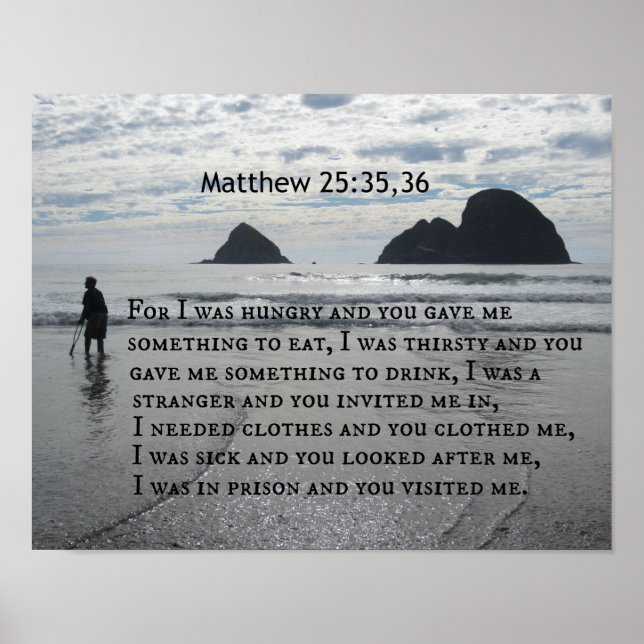 Poster Matthieu 25:35,36 Car j'avais faim et tu m'as donn (Devant)