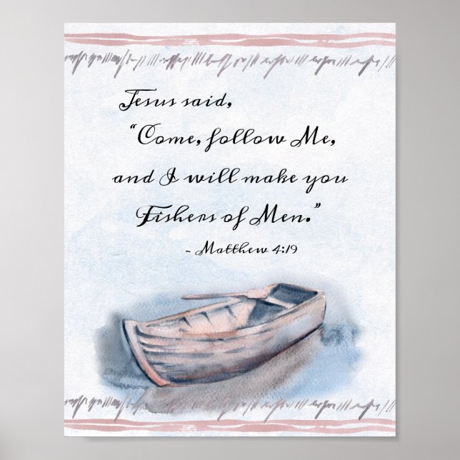 Poster Matthieu 4:19 Jésus dit : "Viens me suivre" Bible (Devant)