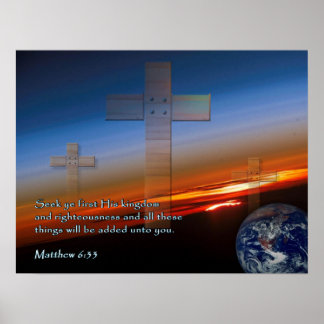 Poster Matthieu 6:33 Croix du coucher du soleil
