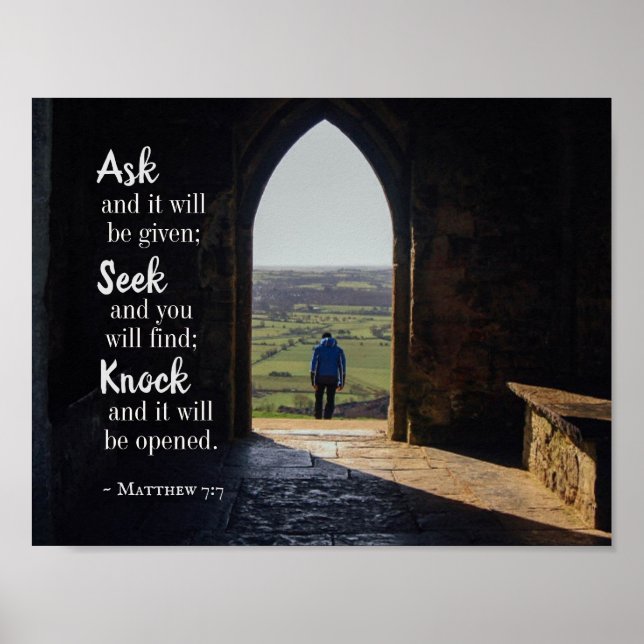 Poster Matthieu 7:7, Demandez et il sera donné (Devant)