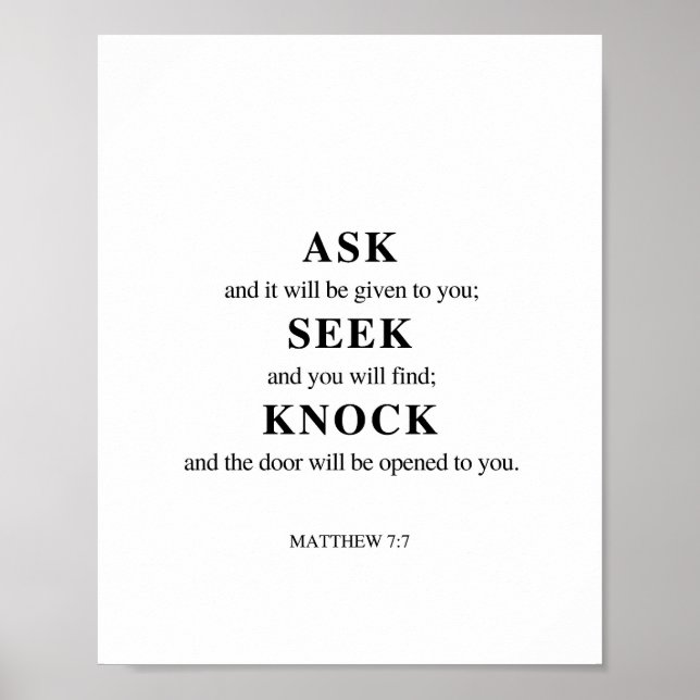 Poster Matthieu 7:7 Poser Chercher Knock (Devant)