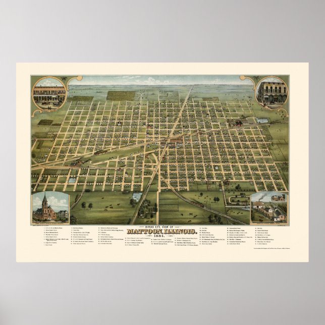 Poster Mattoon, IL Carte panoramique - 1884 (Devant)