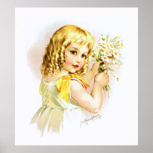 Poster Maud Humphrey : Fille d'été avec des marguerites