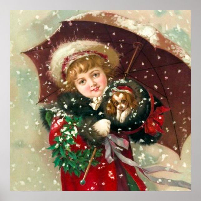 Poster Maud Humphrey's Winter Girl with dog (Devant)