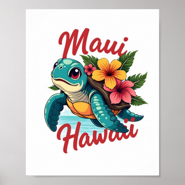 Poster Maui Hawaii T Chemise Fille Femmes Enfants Tortue  (Devant)