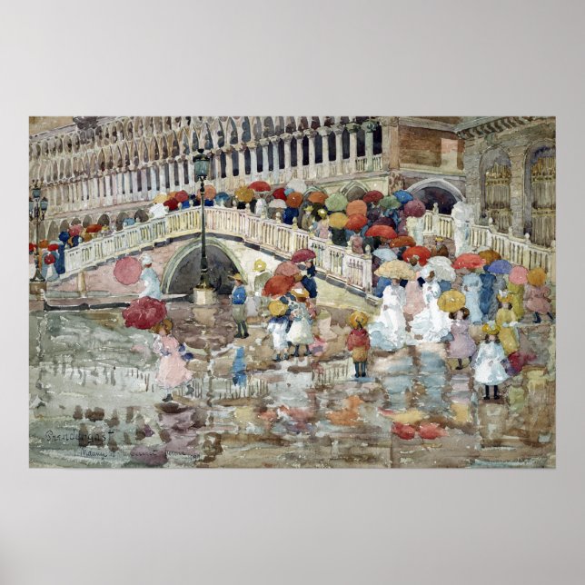 Poster Maurice Brésil Prendergast Parapluies dans la plui (Devant)