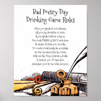Poster Mauvaise Poésie Jour Drôle Jeu de Boisson Règles P