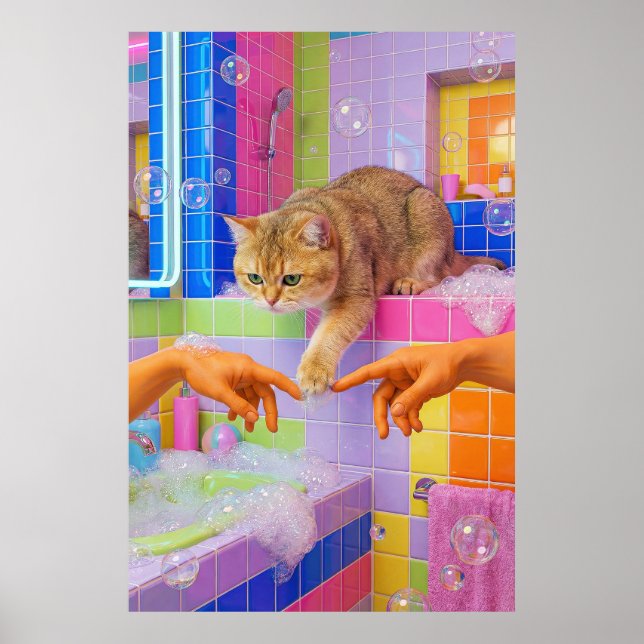 Poster Maximalist Bathroom Wall Art, British shorthair (Devant)
