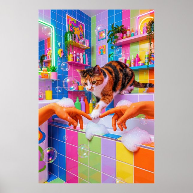 Poster Maximalist Bathroom Wall Art, Calico Cat (Devant)