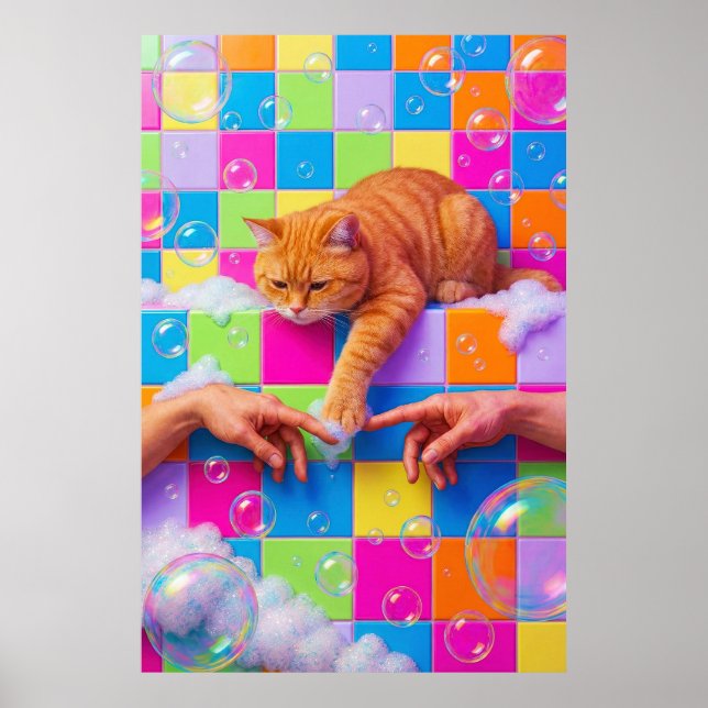 Poster Maximalist Bathroom Wall Art, Orange Tabby Cat (Devant)