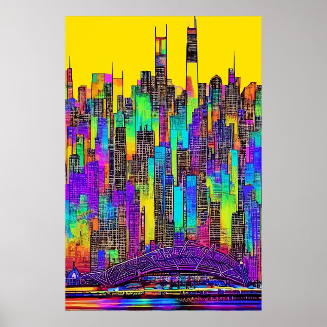 Poster Maximaliste de Chicago Skyline (Devant)