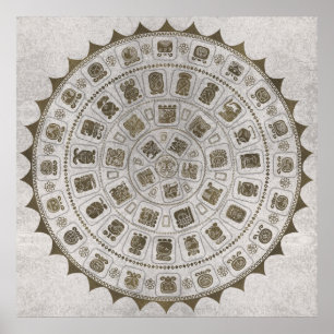 Poster Maya Calendar Glyphes Texture dorée sur pierre