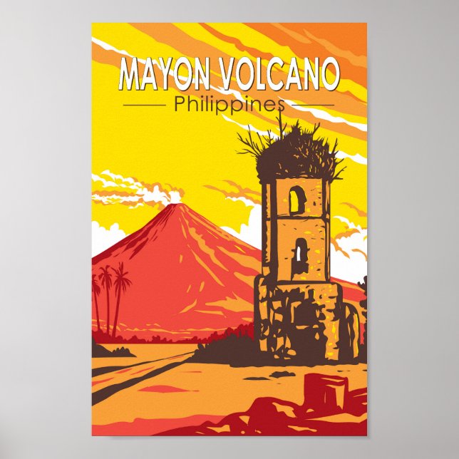 Poster Mayon Volcano Cagsawa Ruines Philippines Travel Ar (Devant)