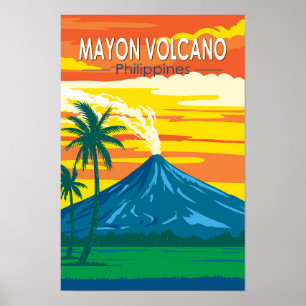Poster Mayon Volcano Philippines Travel Art Vintage