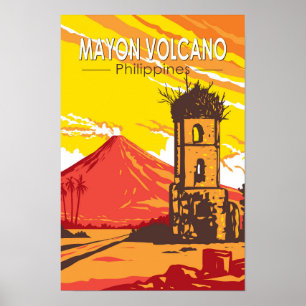 Poster Mayon Volcano Ruines Cagsawa Philippines Voyage Ar
