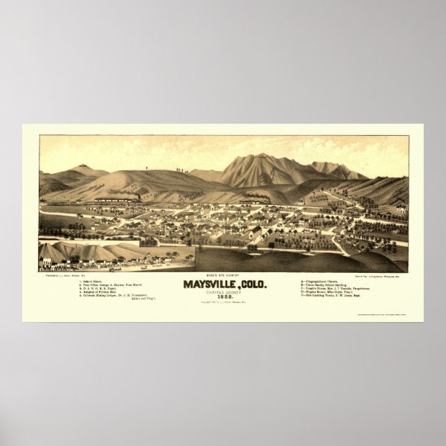 Poster Maysville, CO Carte panoramique - 1882 (Devant)