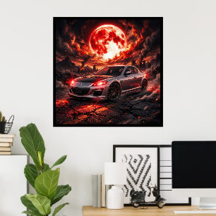Poster Mazda RX8 sous une lune cramoisie