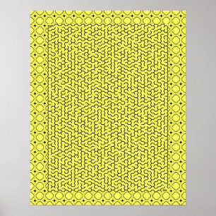 Poster Maze d'hexagone jaune