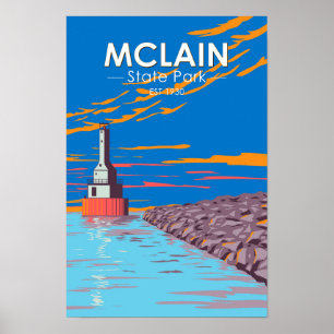 Poster McLain State Park Michigan Vintage 