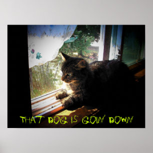 Poster Mean Kitty dit que le chien est en train de tomber