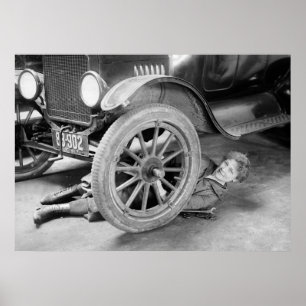 Poster mécanicien de voiture de femme des années 1920