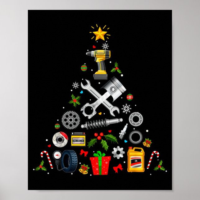 Poster Mechanic Christmas Ornament Tree In Garage Car Mec (Devant)