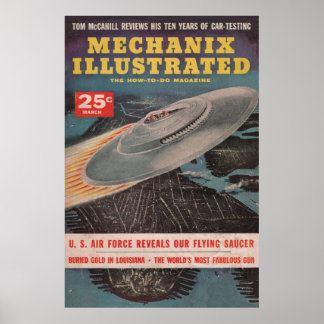 Poster Mechanix Illustrated Vintage Pulp Magazine UFO C