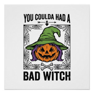 Poster Méchante Sorcière Drôle de Citrouille d'Halloween